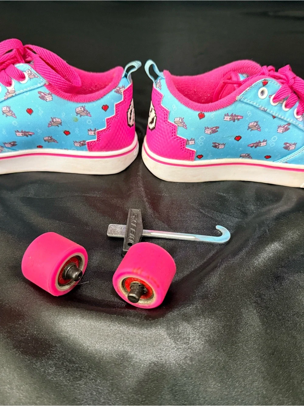 Heelys Blue Sneakers with Pink Laces and Trim, Removable Wheels
